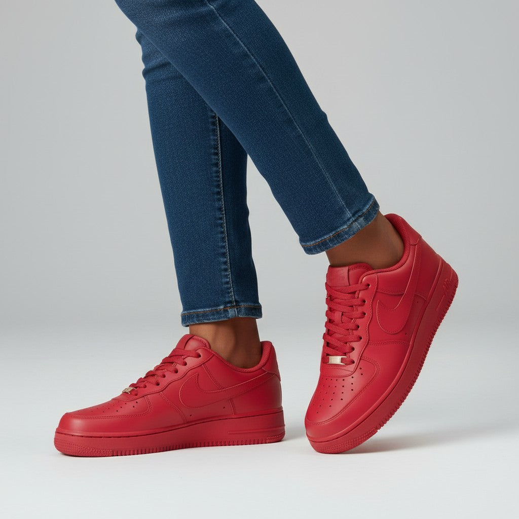 Men's All-Red Low-Top Leather Sneakers