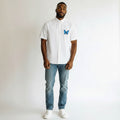 Blue Butterfly Cuban Collar Shirt – White