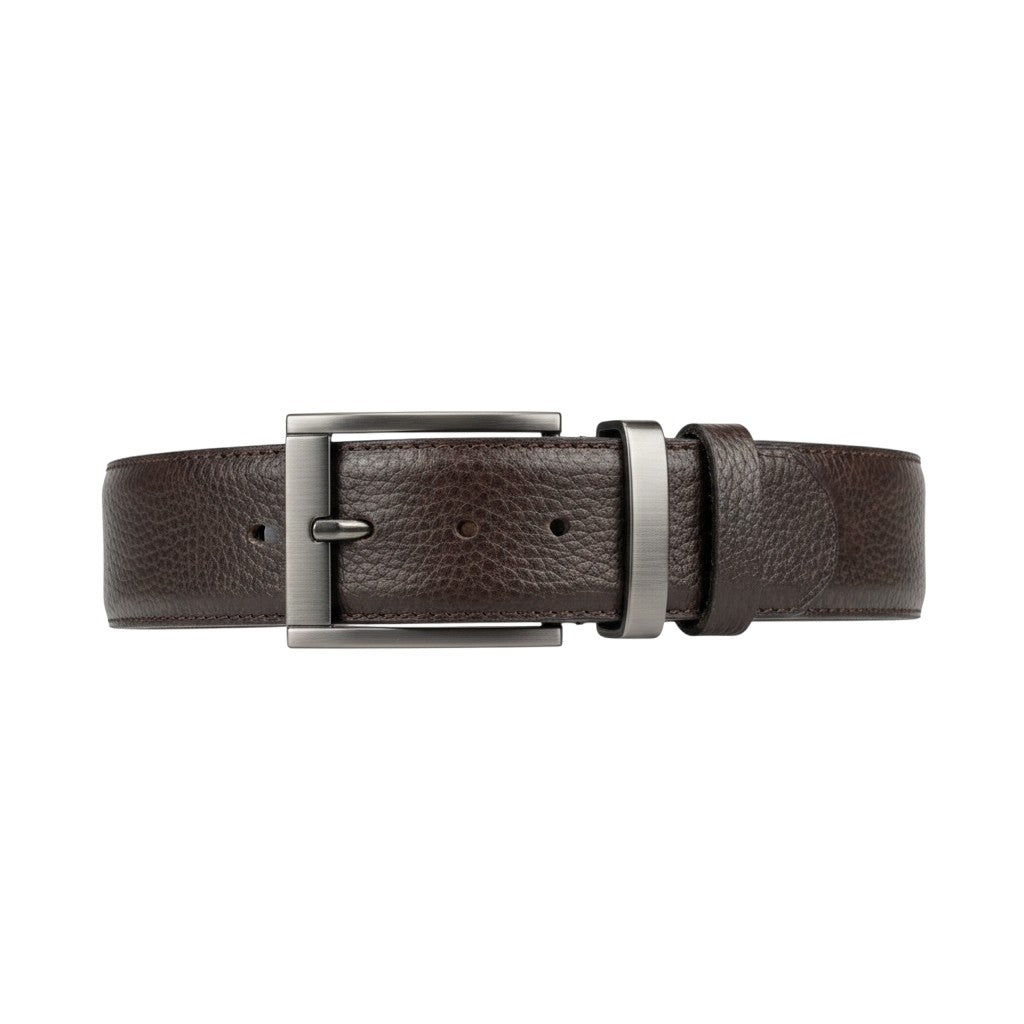Burgundy Pebble-Scale Leather Gunmetal Buckle Belt Men's