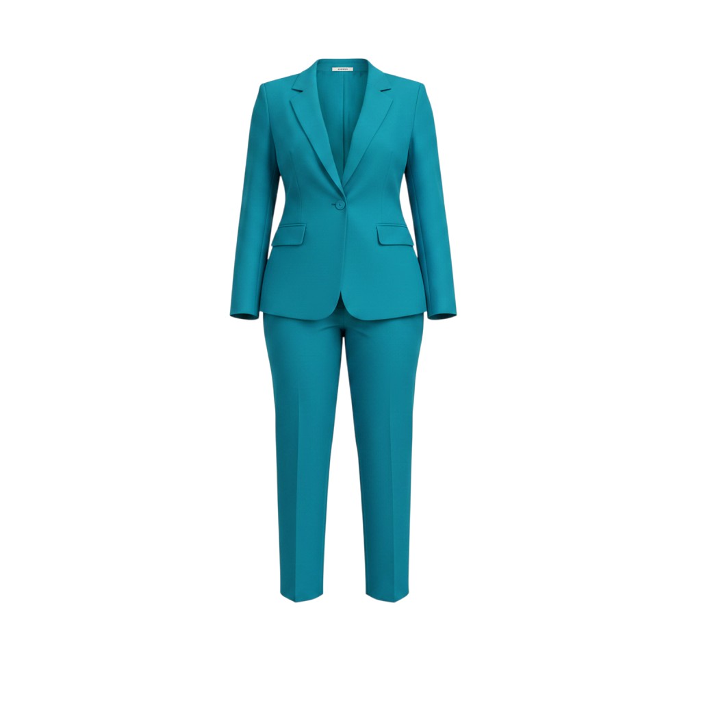 Women's Teal Blue Single-Button Blazer & Trouser Suit Set