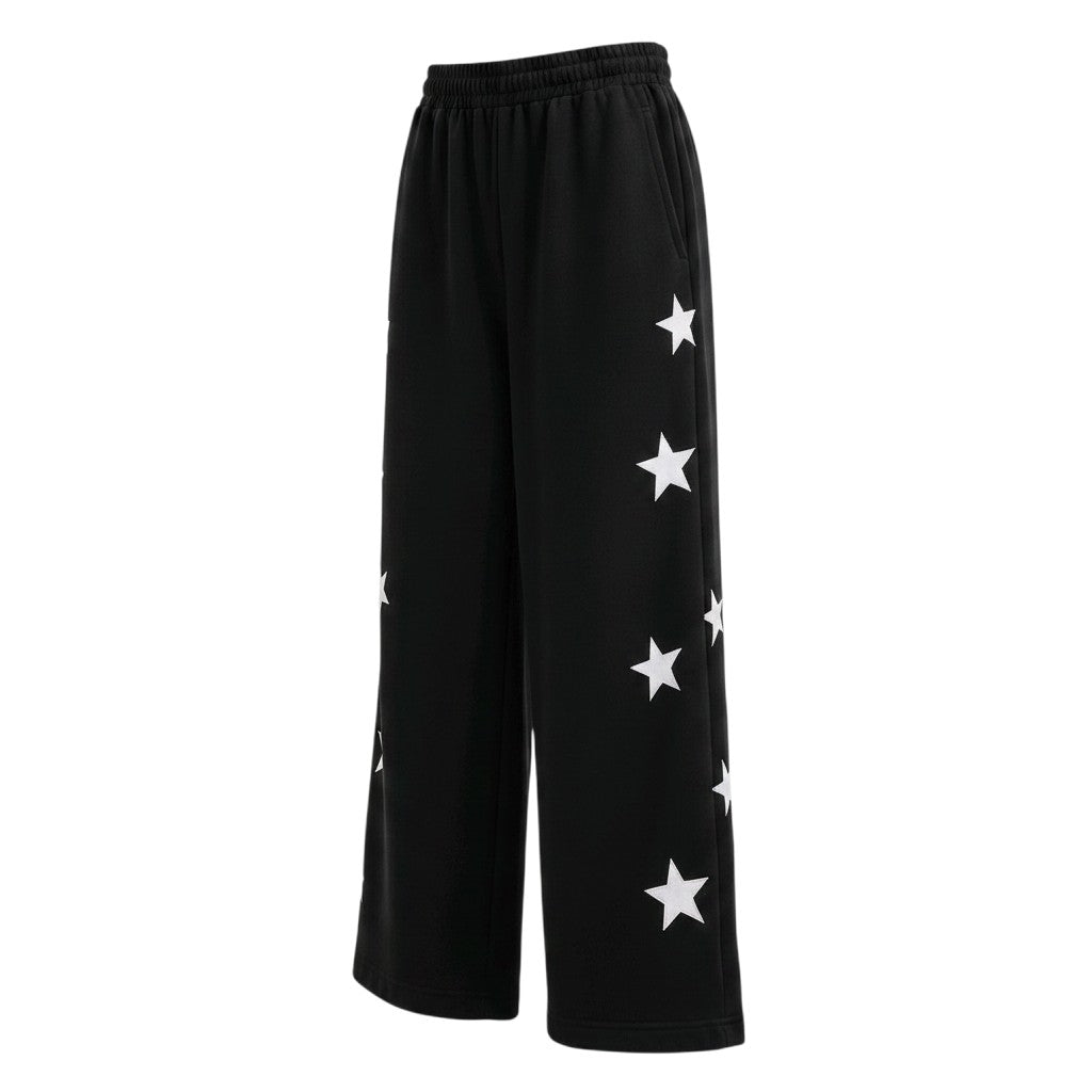 Black All-Over Star Print Wide-Leg Jogger Trousers