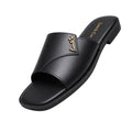 Black Cross-Strap Gold-Detail Slides