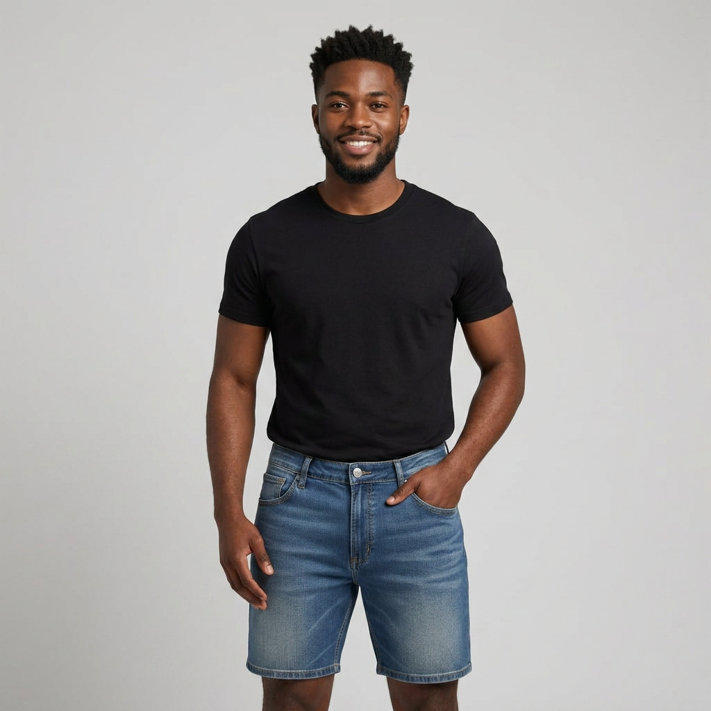 Men's Mid-Wash Blue Denim Shorts – Relaxed Wide Fit