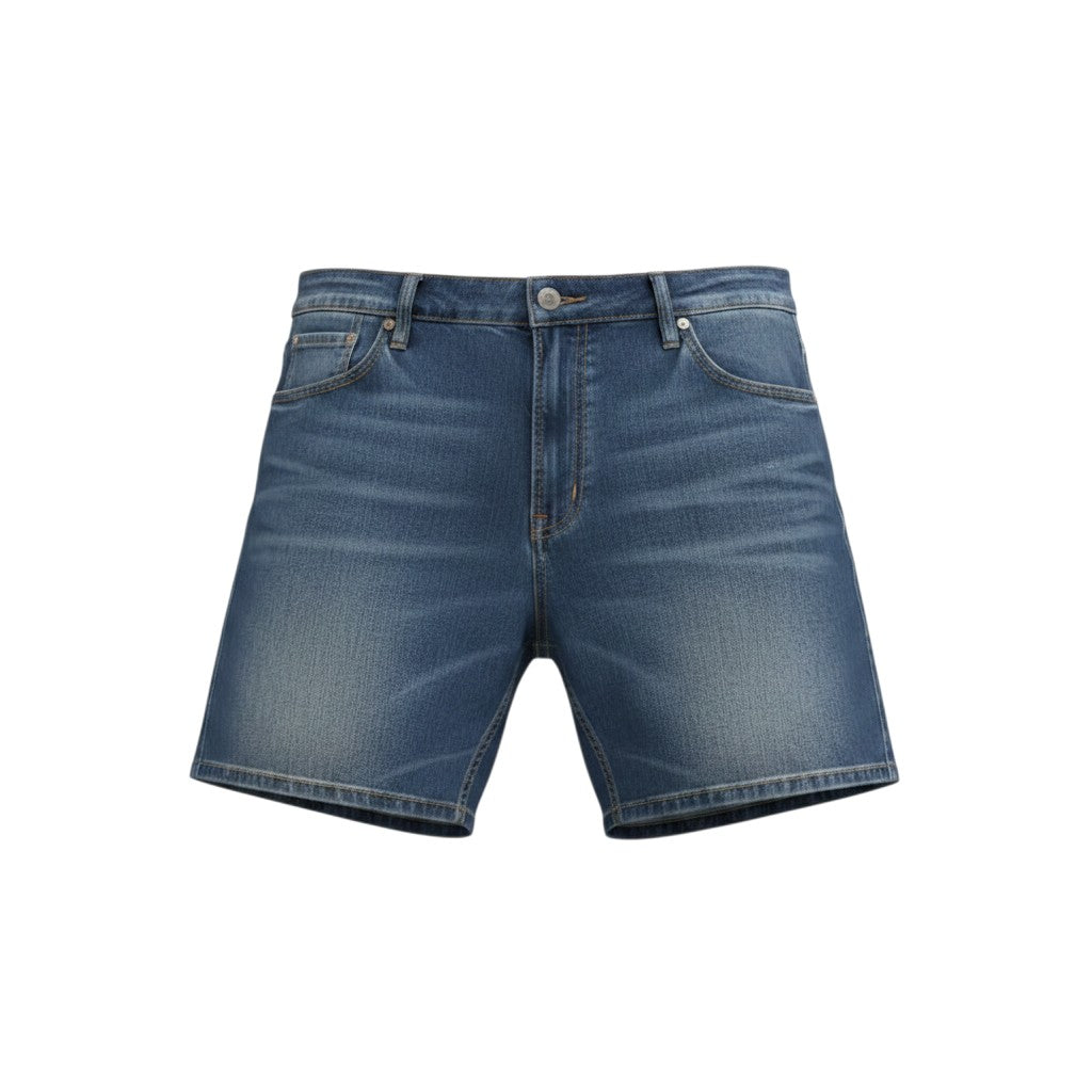 Men's Mid-Wash Blue Denim Shorts – Relaxed Wide Fit