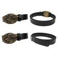Black Leather Antique Bronze Eagle Oval Buckle Men's Belt