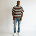 Men's Brown Multi-Stripe Not Defined Oversized T-Shirt