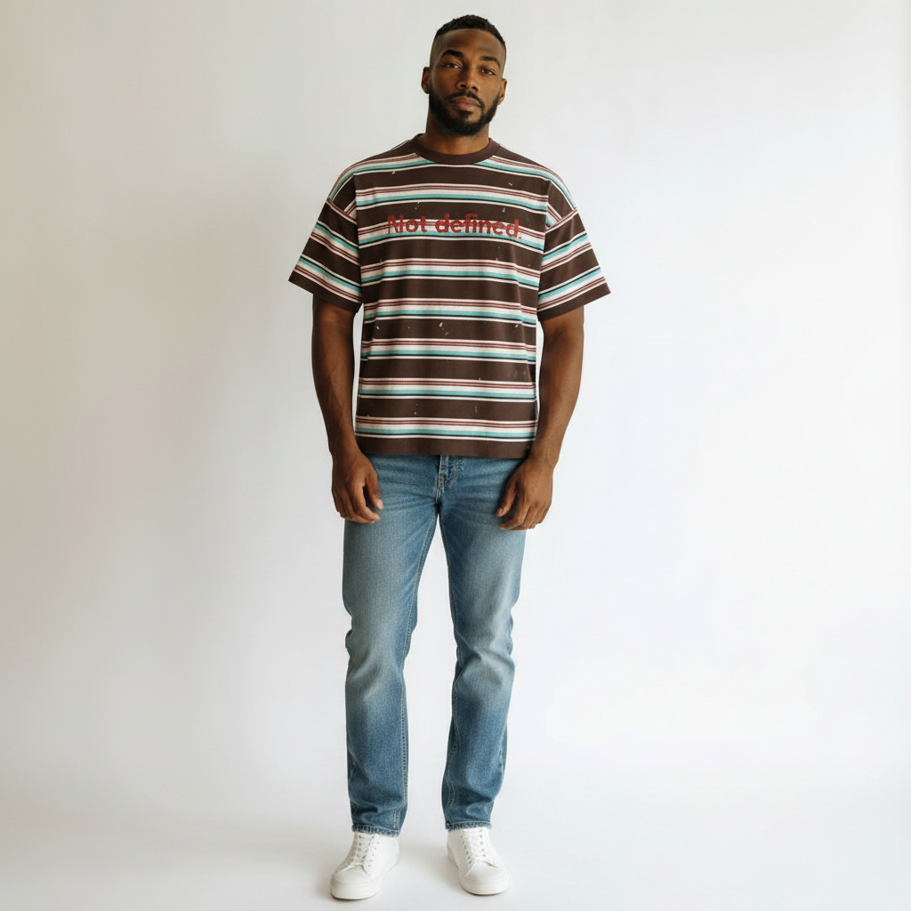 Men's Brown Multi-Stripe Not Defined Oversized T-Shirt