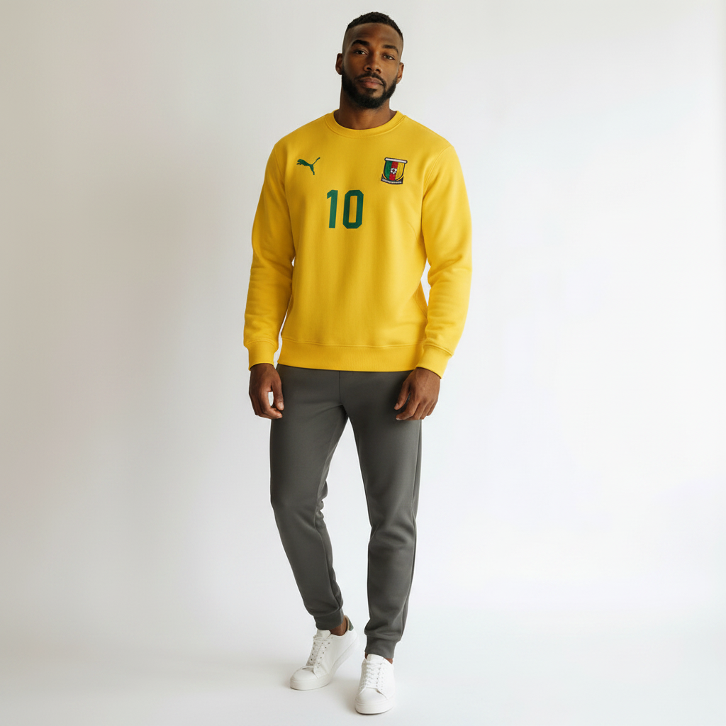Men's Yellow Number 10 Football Crew Neck Sweatshirt