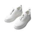 Men's All-White Leather Zip-Front Platform Sneakers
