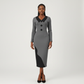 Women's Grey & Black Contrast Panel Bodycon Midi Dress
