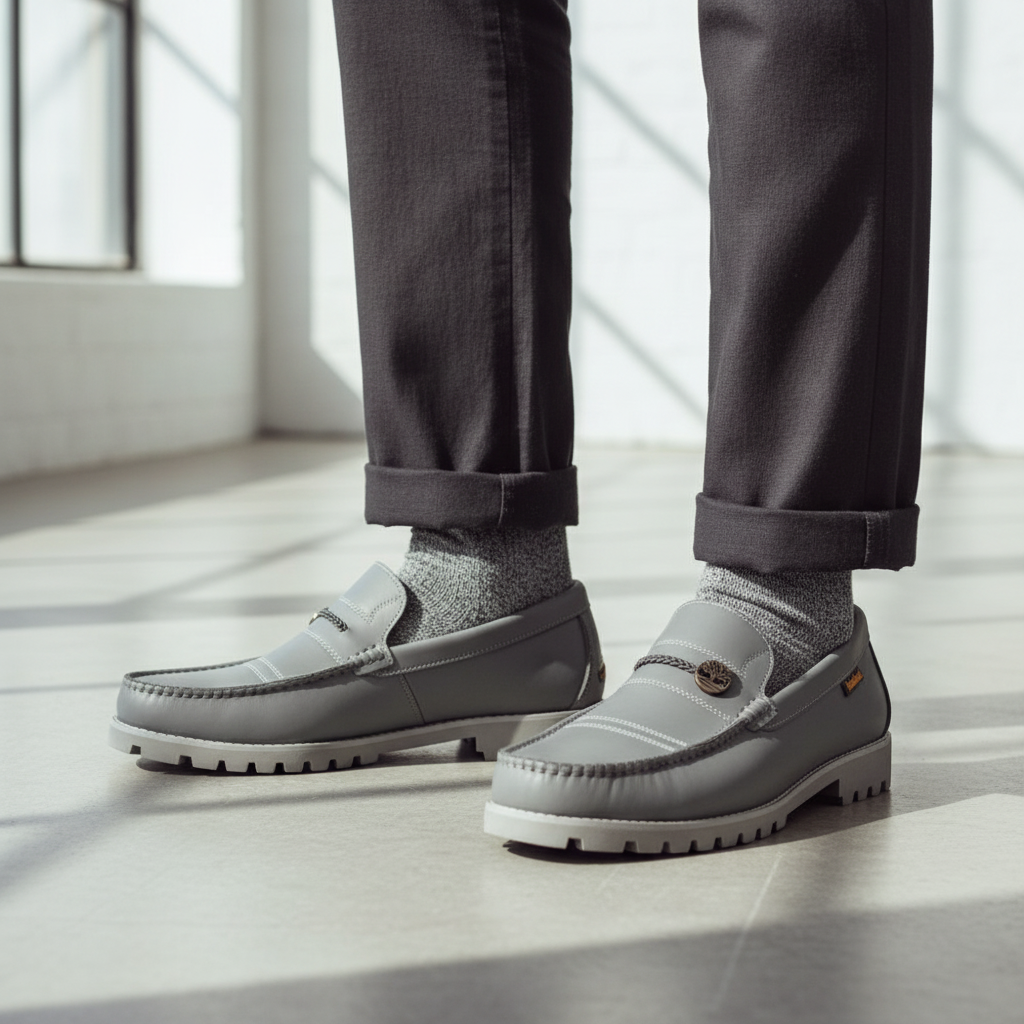 Men's Slate Grey Leather Slip-On Loafers