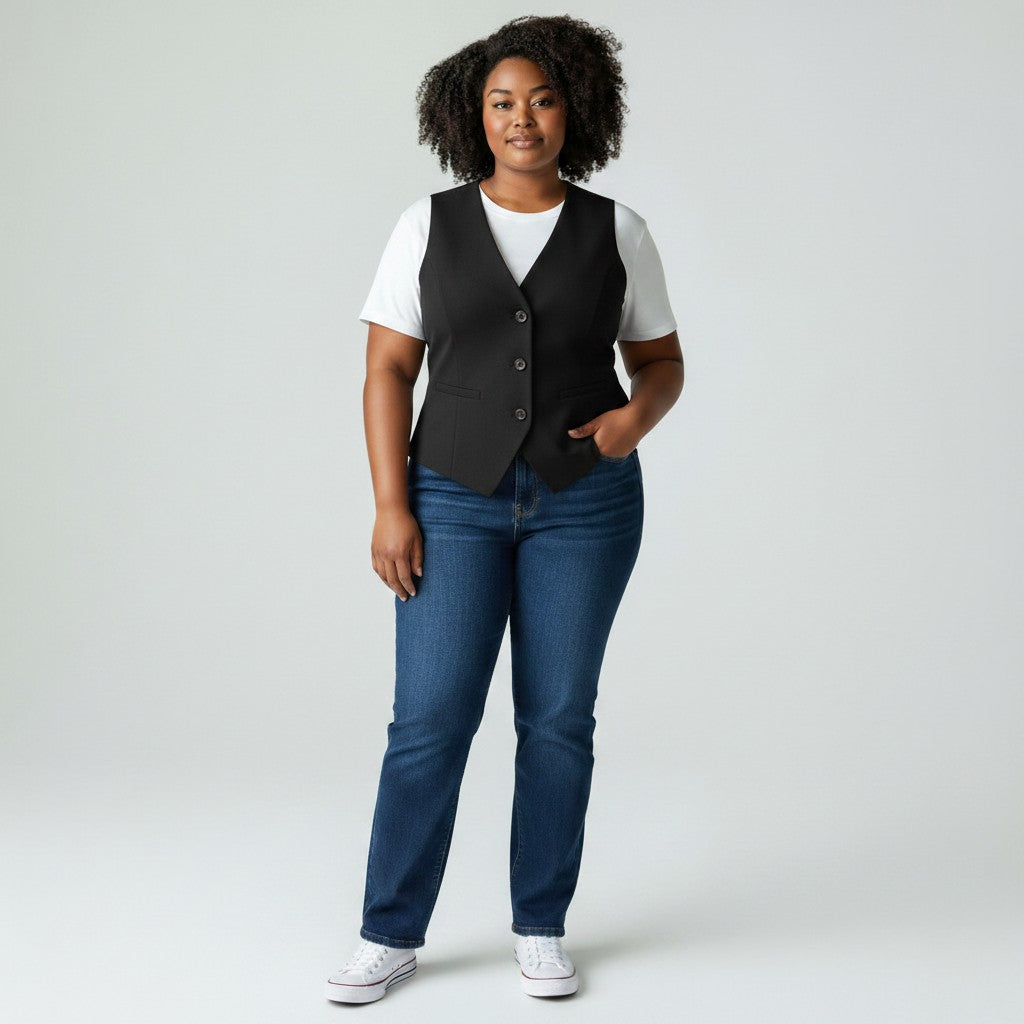 Women's Navy Blue Button-Front Structured Waistcoat