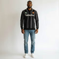 Men's Black & Grey Striped Retro Long-Sleeve Football Shirt