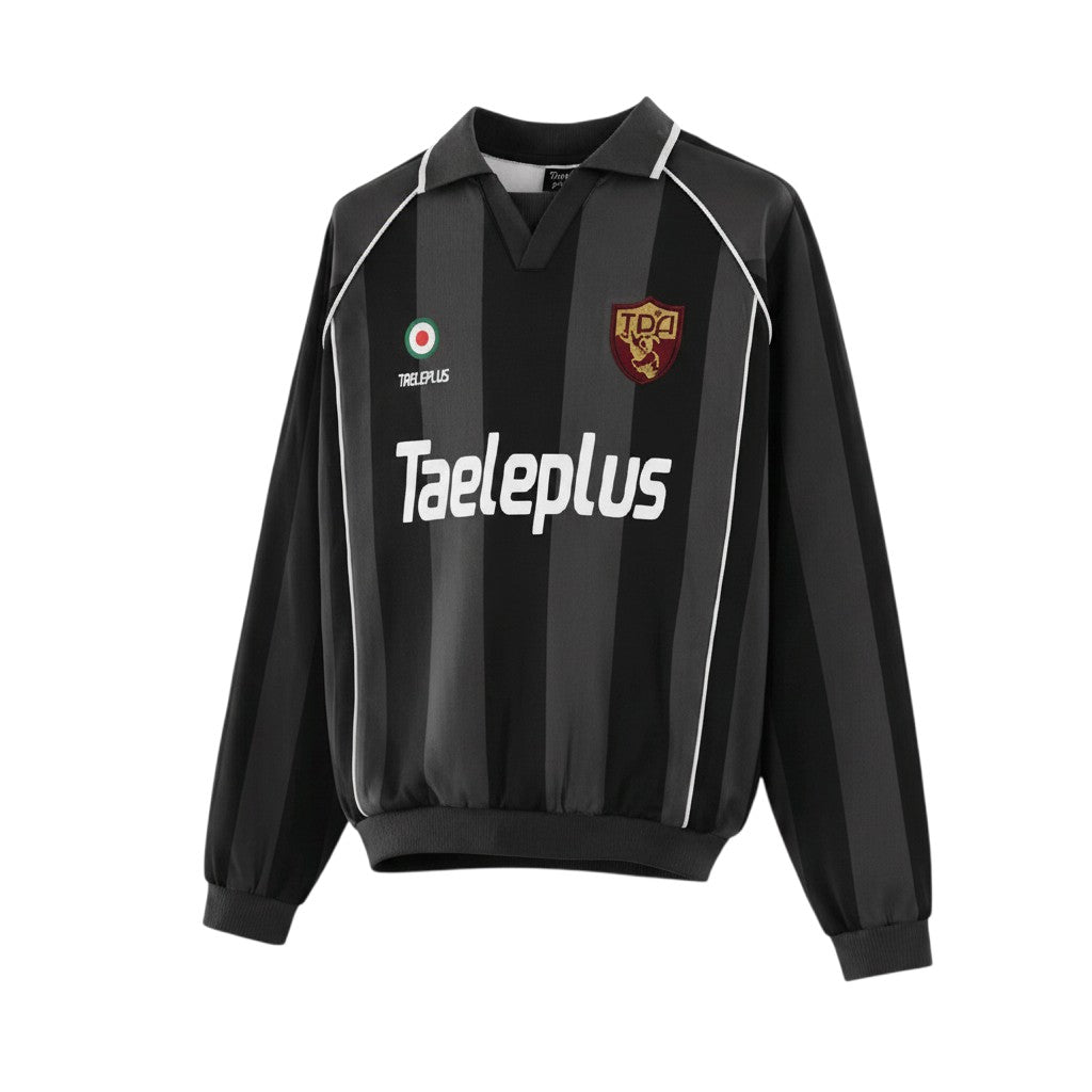 Men's Black & Grey Striped Retro Long-Sleeve Football Shirt