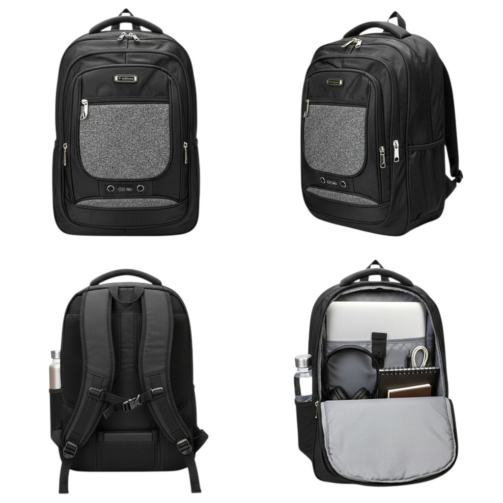 Black Grey Tweed Panel  Unisex School Backpack