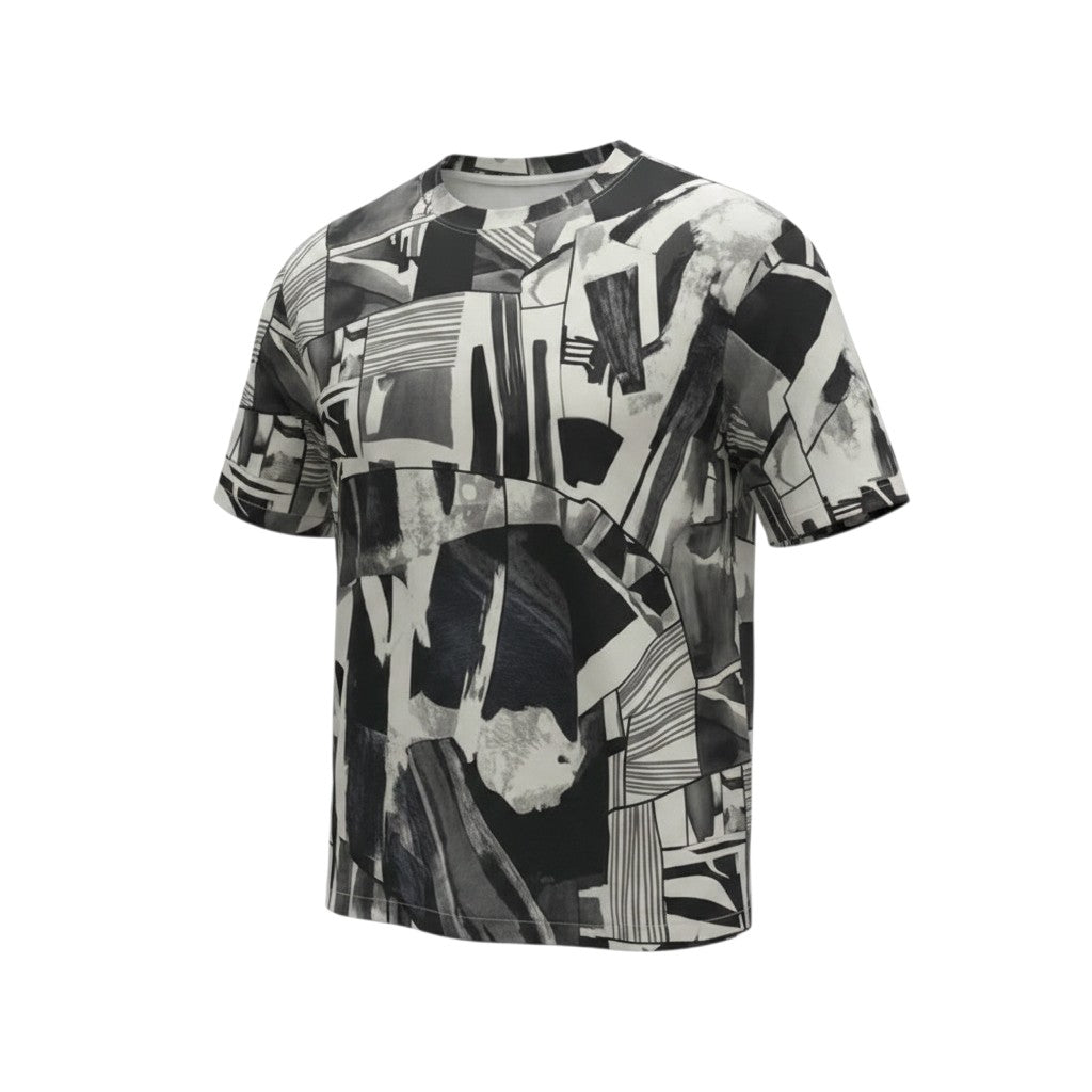 Men's Black & White Geometric Graffiti Oversized Tee