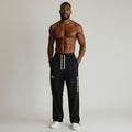 Men's Black Wide-Leg Track Joggers with White Side Stripe