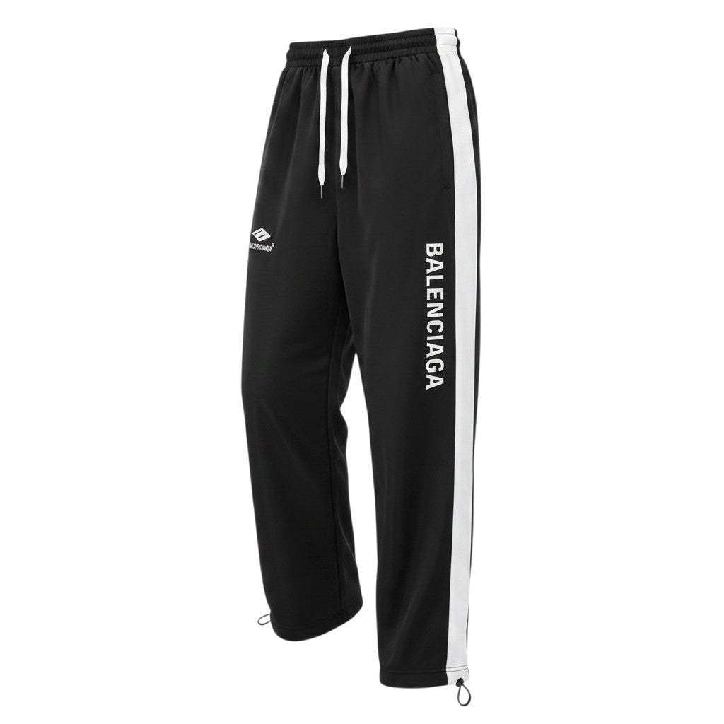 Men's Black Wide-Leg Track Joggers with White Side Stripe