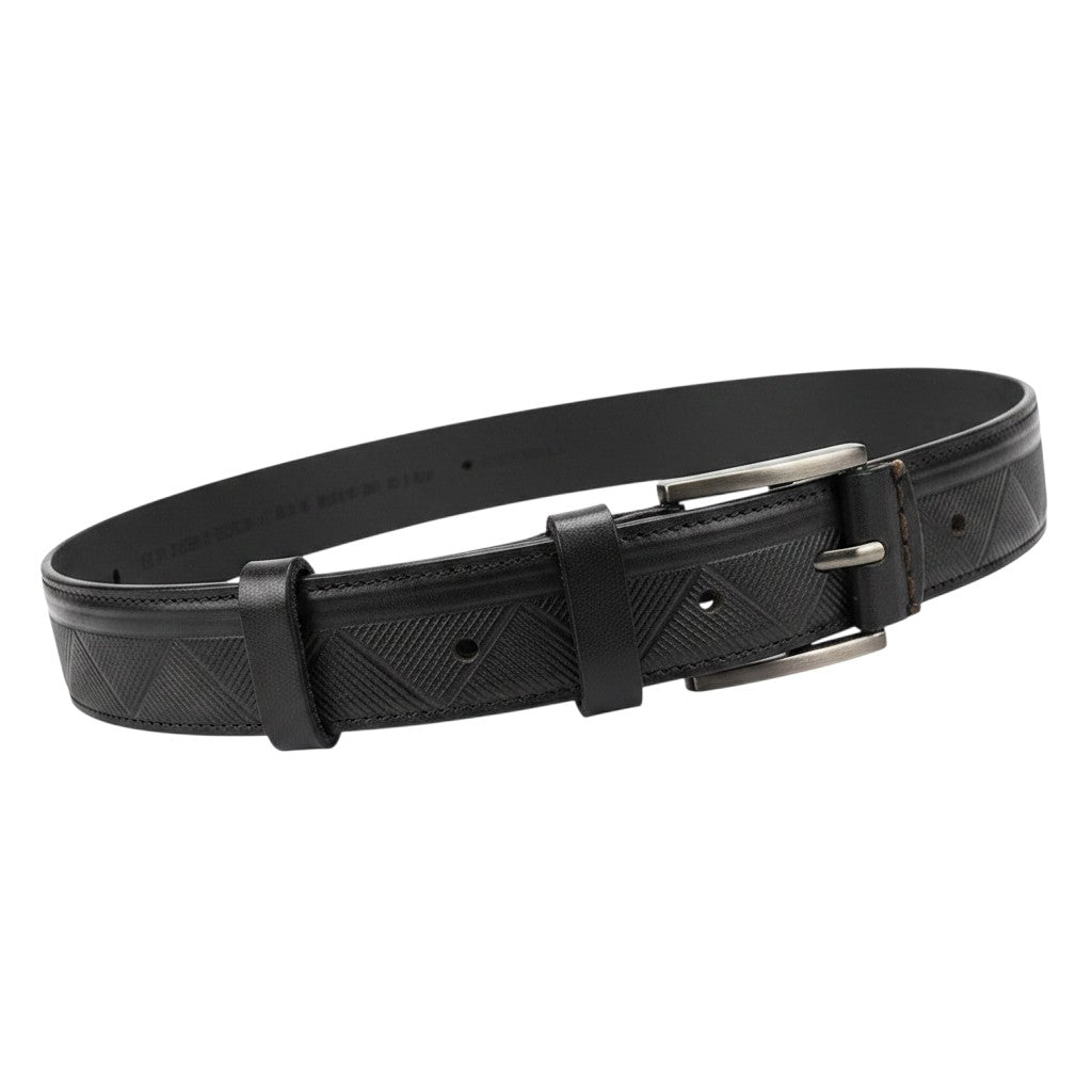 Embossed Patterned Leather Belt Single-Prong Buckle