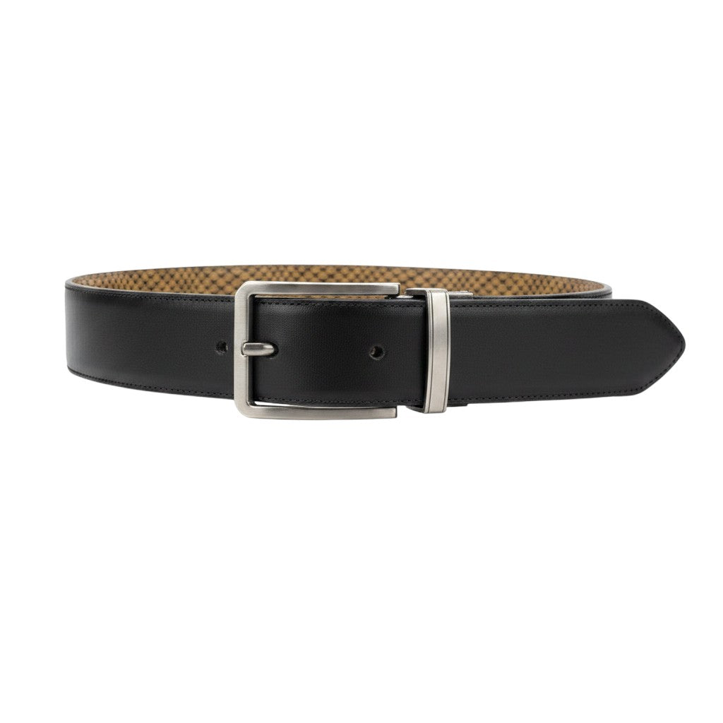 Embossed Patterned Leather Belt Single-Prong Buckle
