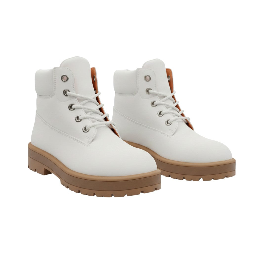 Men's All-White Leather Ankle Boots with Gum Sole