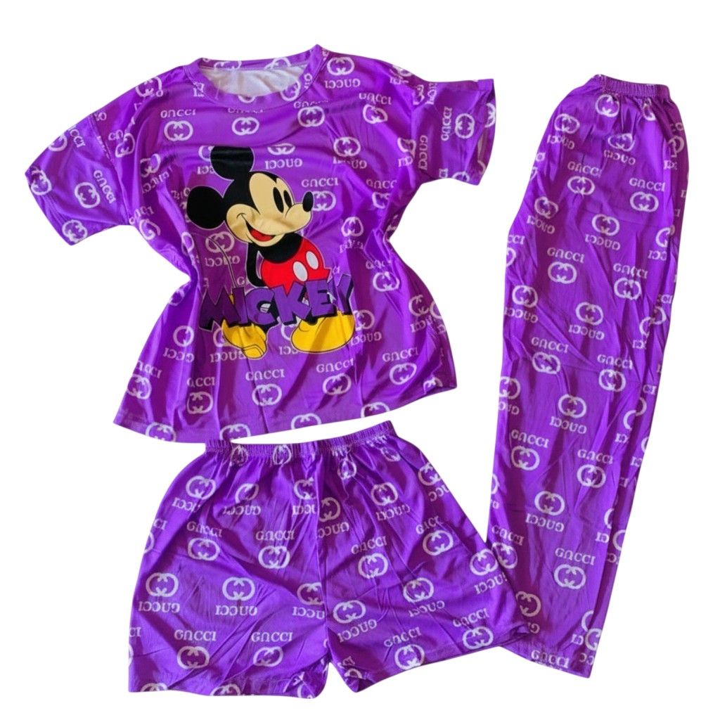 Purple Cartoon-Print 3-in-1 Adult Pyjama Set