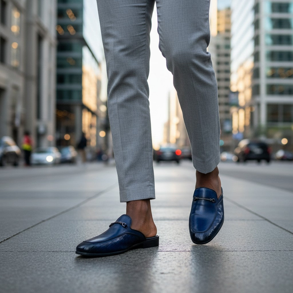 Royal Blue Woven Leather Horsebit Mule