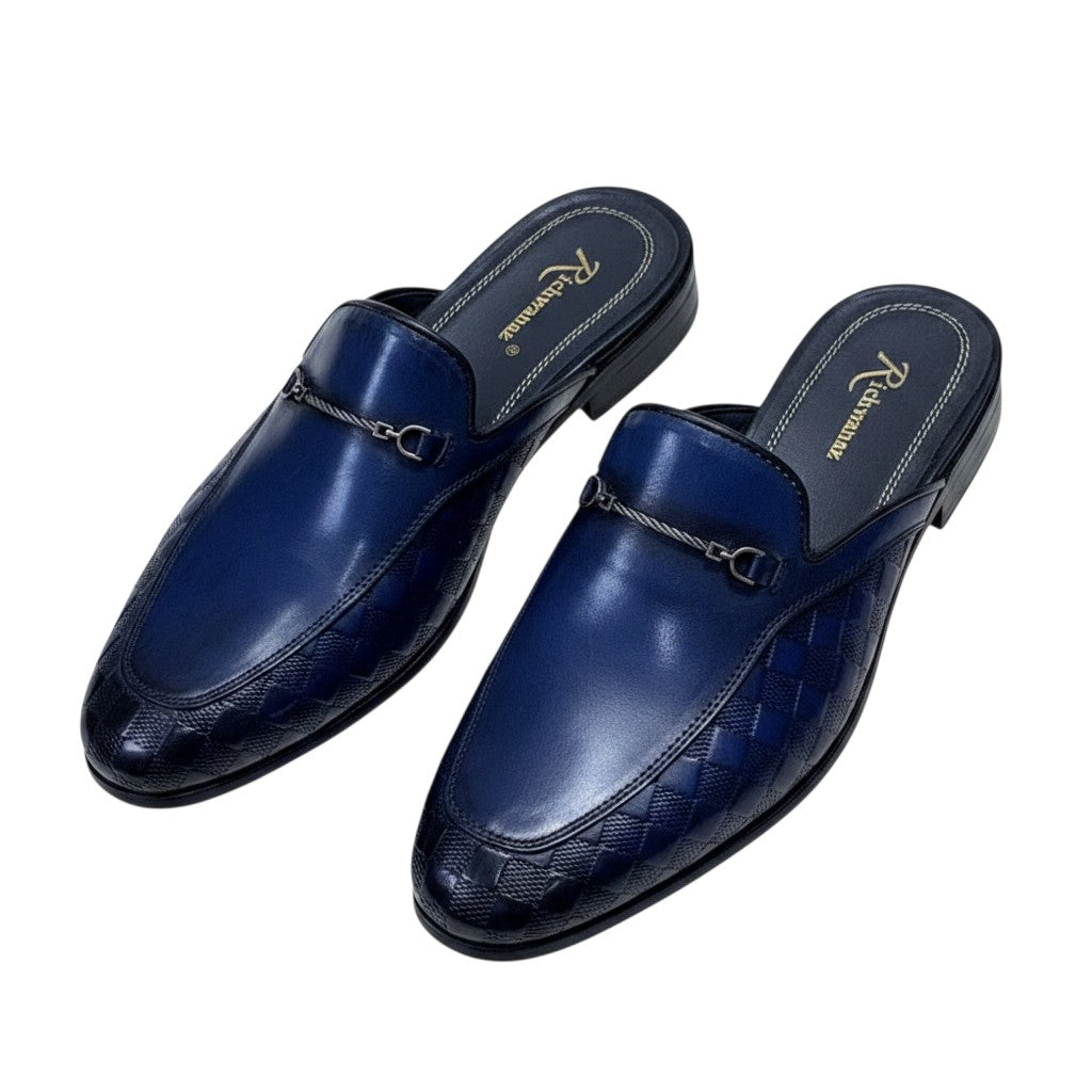 Royal Blue Woven Leather Horsebit Mule