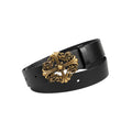 Black Leather Antique Gold Baroque Cross Filigree Buckle Men's Belt