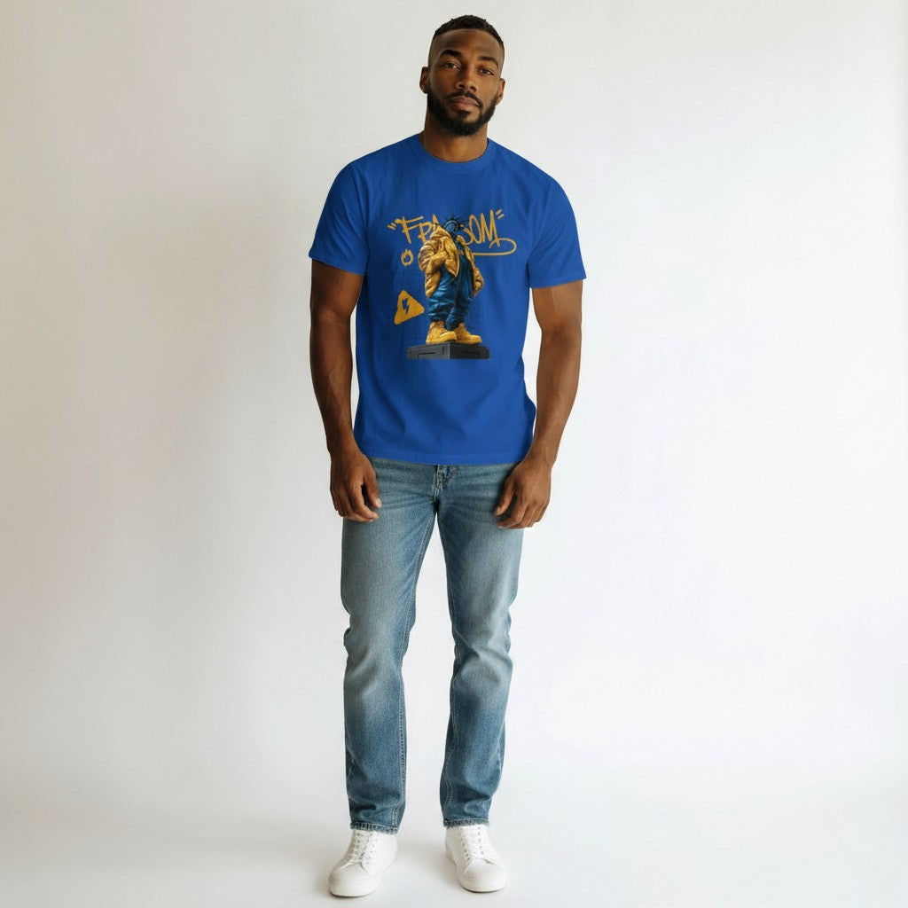 Men's Royal Blue Freedom Graphic Oversized T-Shirt