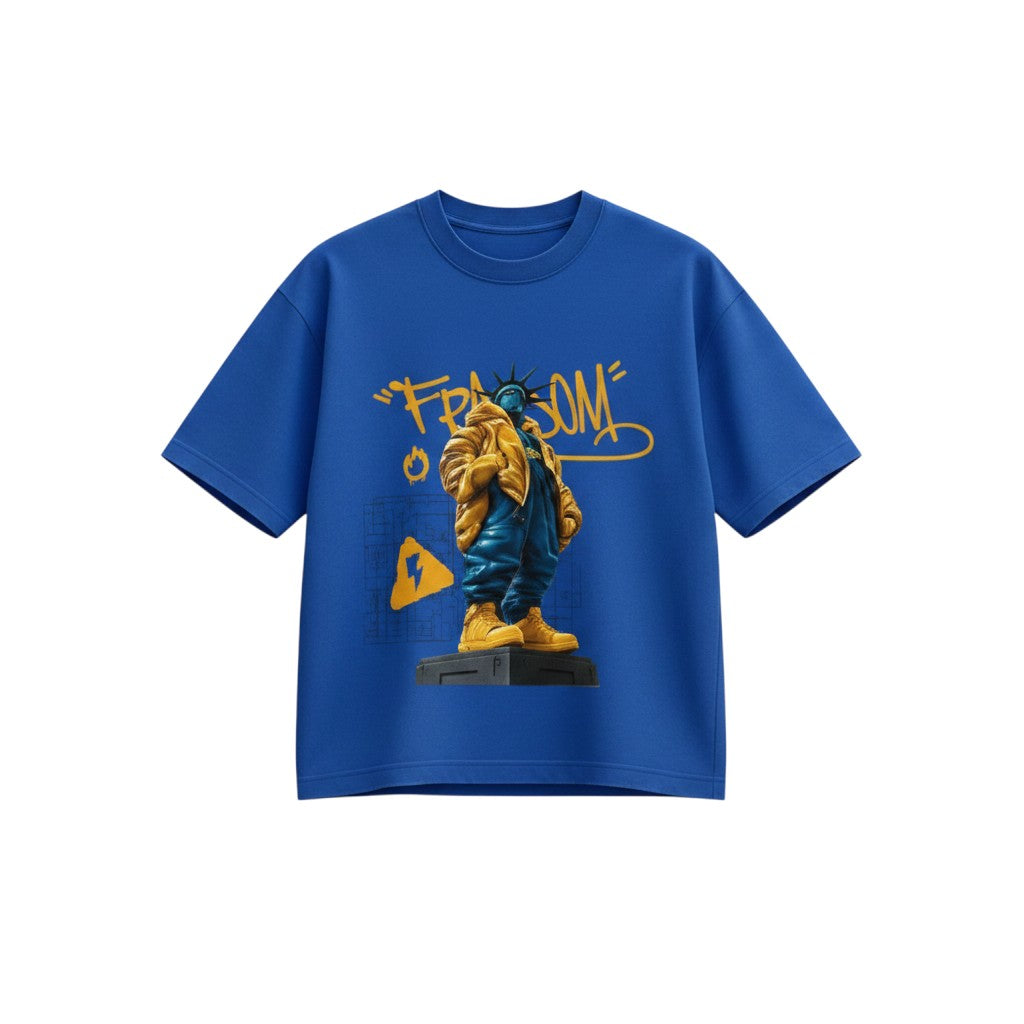 Men's Royal Blue Freedom Graphic Oversized T-Shirt