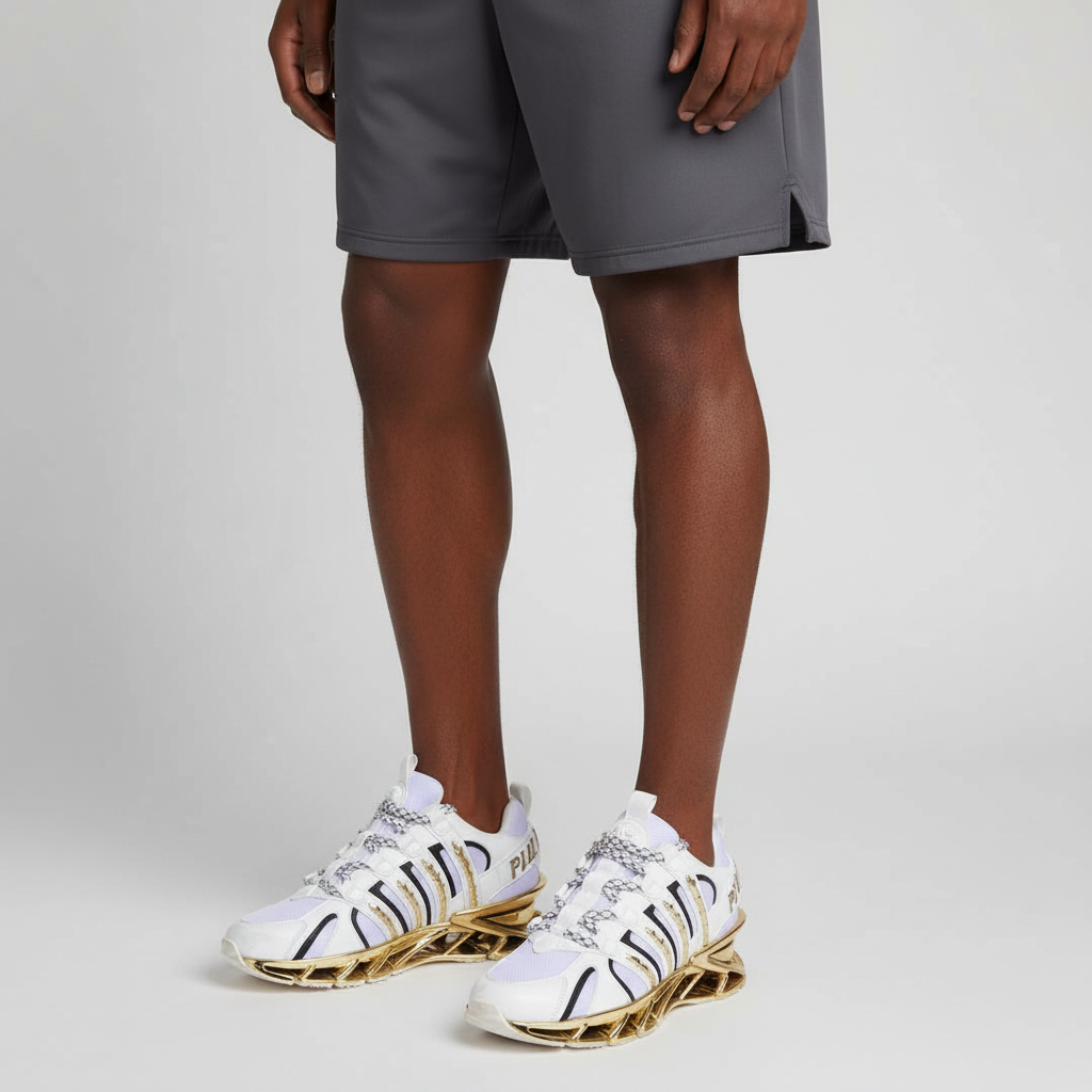 Men's White & Gold Metallic Sculptural Chunky Sneakers
