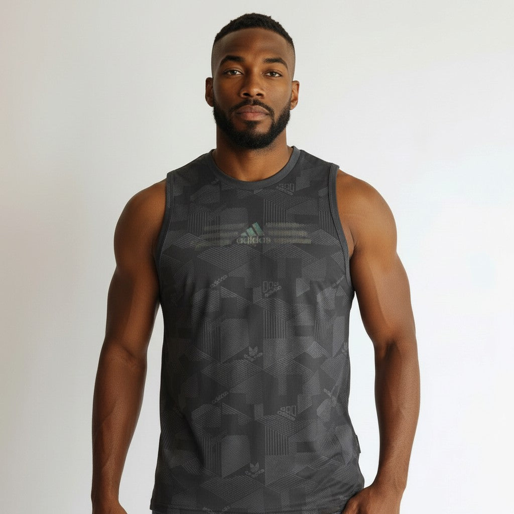 Charcoal Tonal Geometric Tank Top