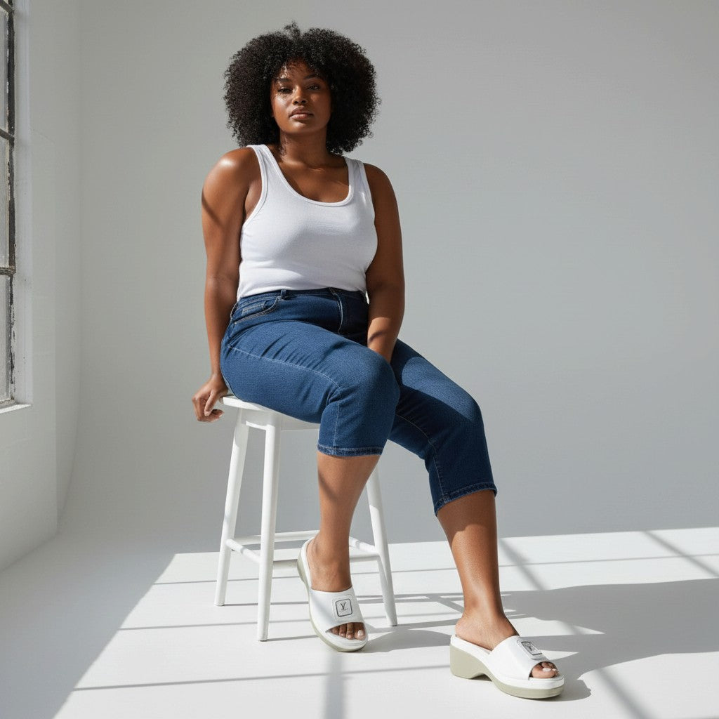 White Contrast-Patch Platform Heels