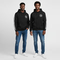 Compass Rose Stripe-Sleeve Pullover Hoodie – Black