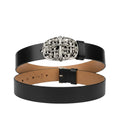 Black Leather Silver Filigree Cross Buckle Men's Belt