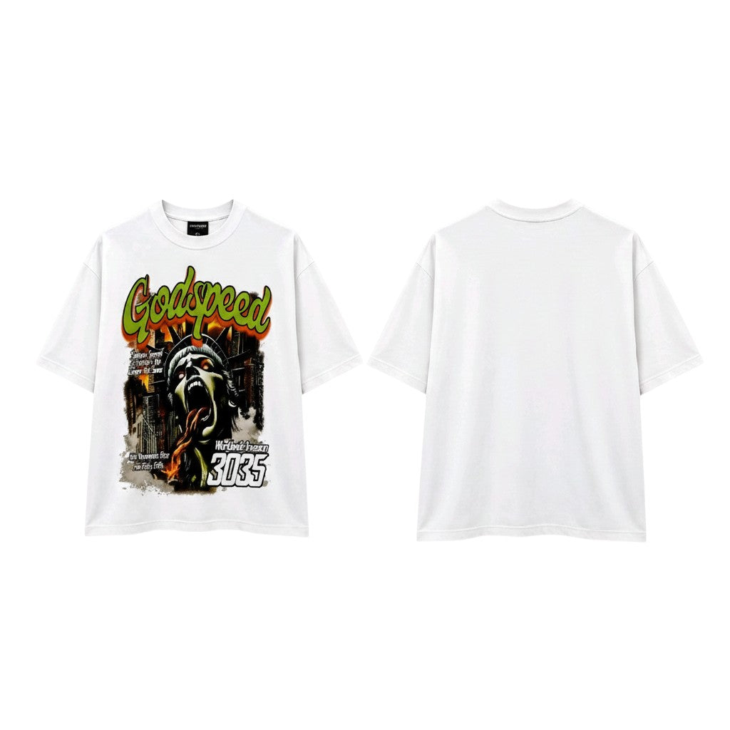 Men's White Godspeed Apocalyptic Graphic Oversized Tee