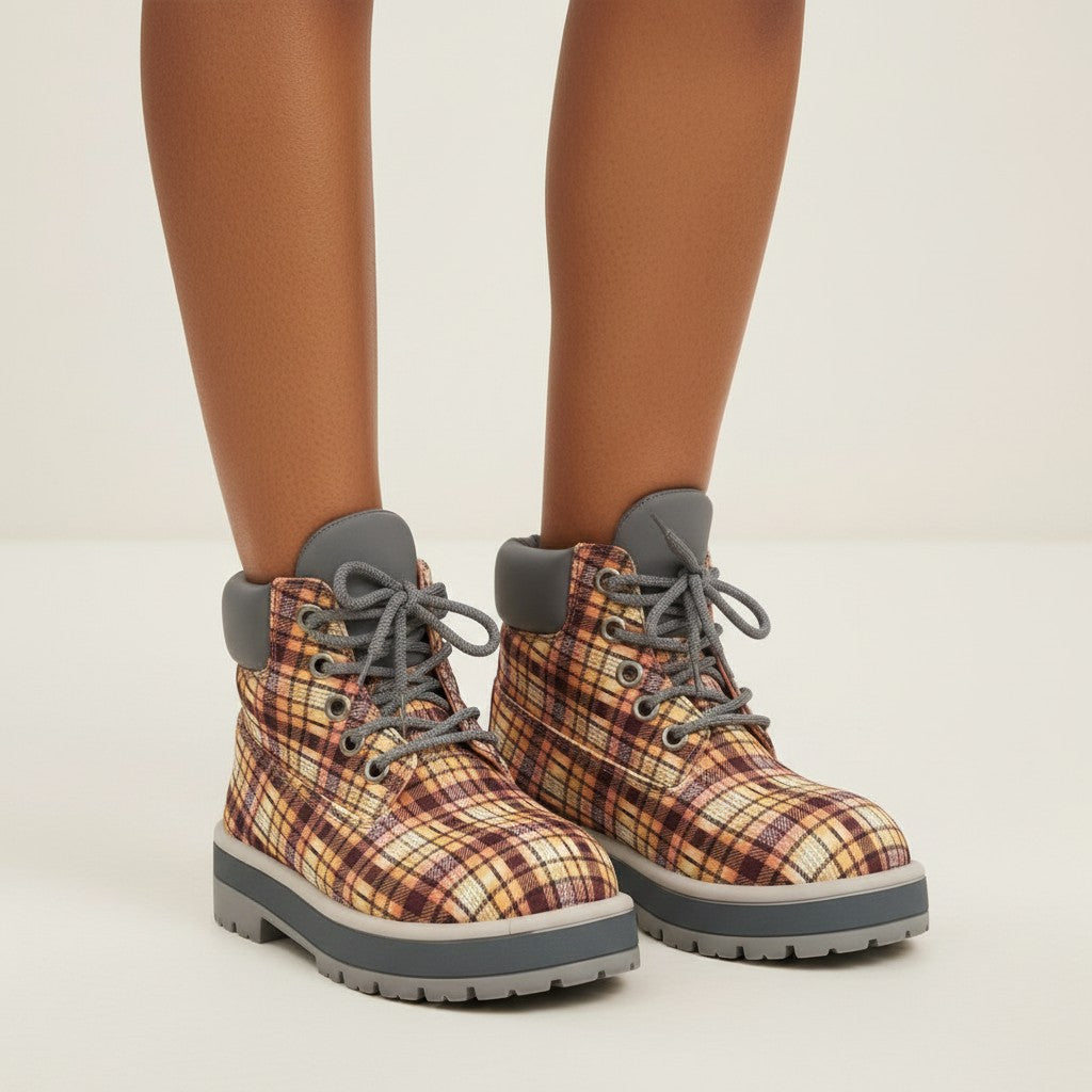 Men's Plaid Tartan Lace-Up Ankle Boots