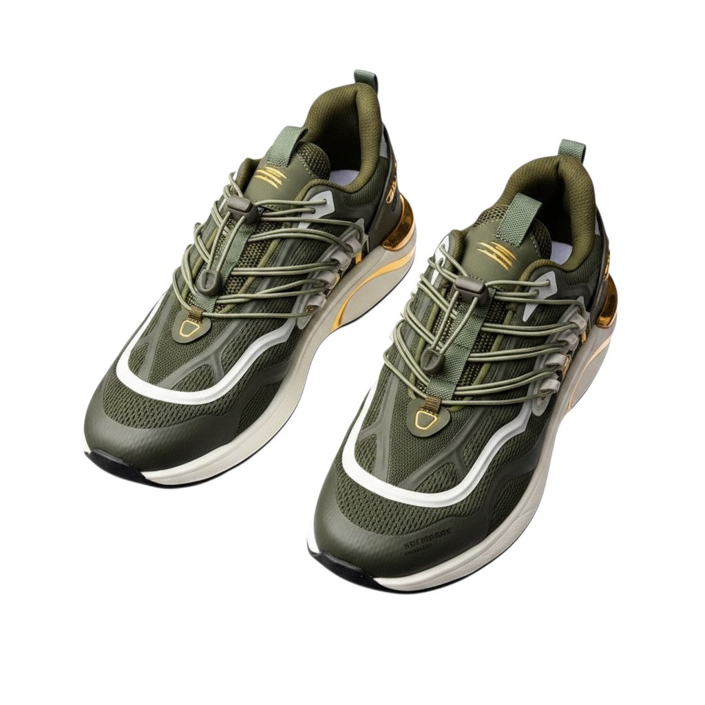 Men's Olive Green Mesh Chunky Runner Sneakers with Gold Hardware