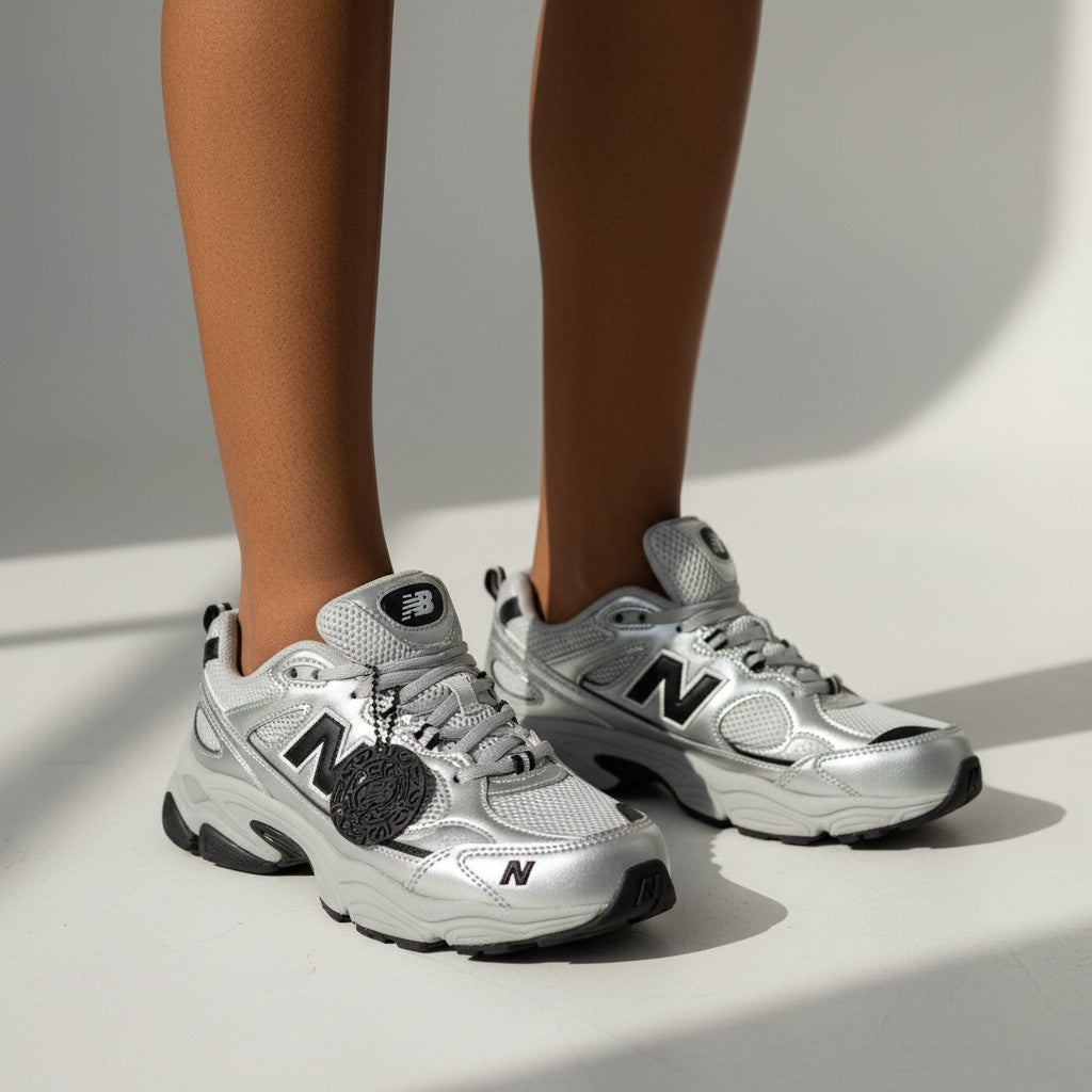 Men's Silver Chunky Dad Sneakers with Mesh Upper