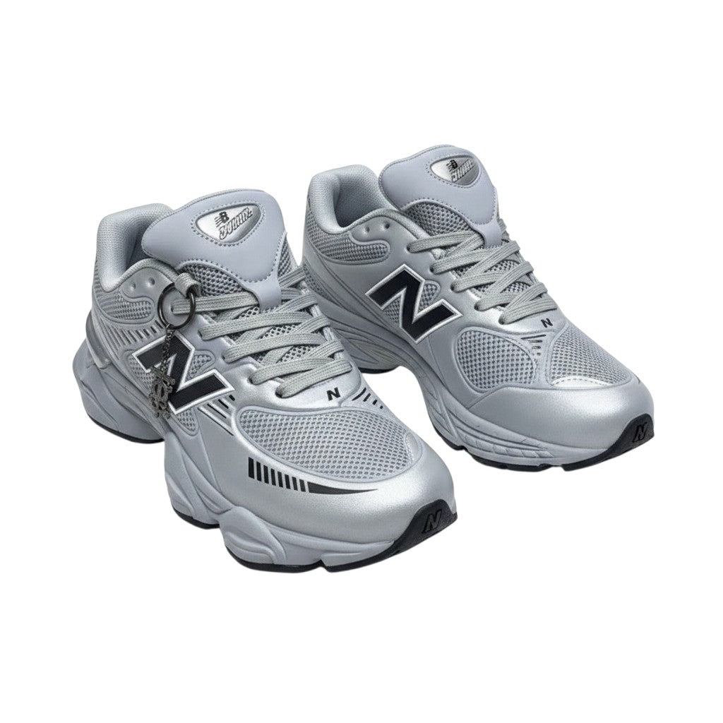Men's Silver Chunky Dad Sneakers with Mesh Upper