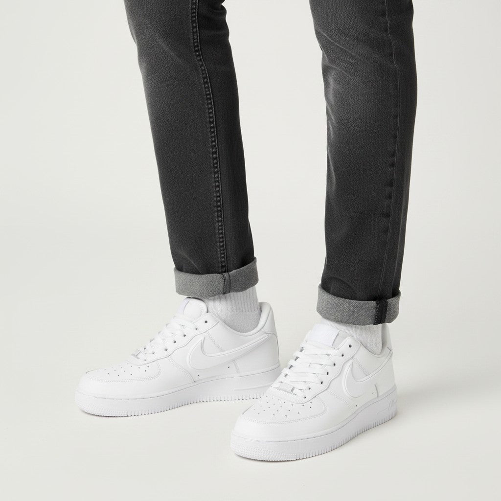 Men's All-White Low-Top Leather Sneakers