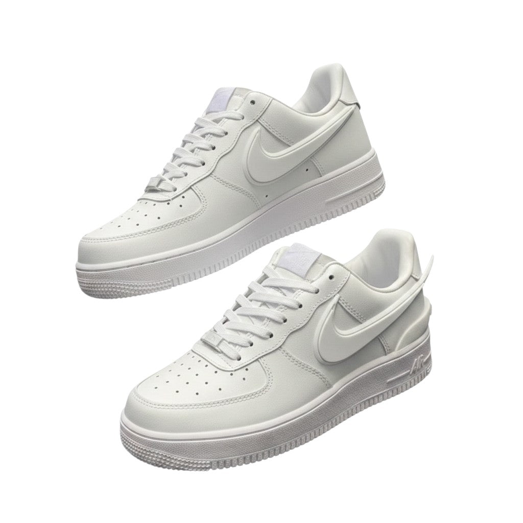 Men's All-White Low-Top Leather Sneakers
