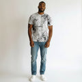 Men's White Ink Splatter Grid Print Oversized Tee