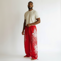 Men's Red Wide-Leg Geometric Panel Print Joggers