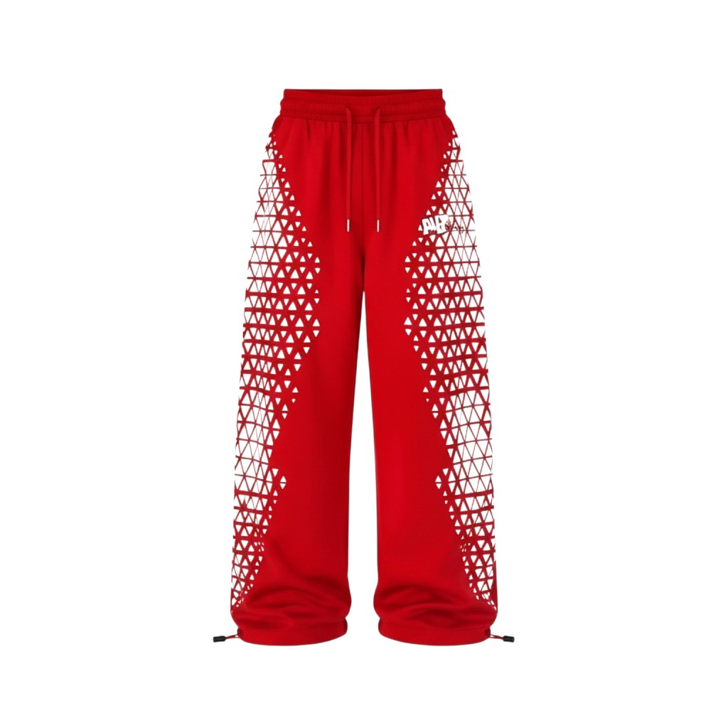 Men's Red Wide-Leg Geometric Panel Print Joggers