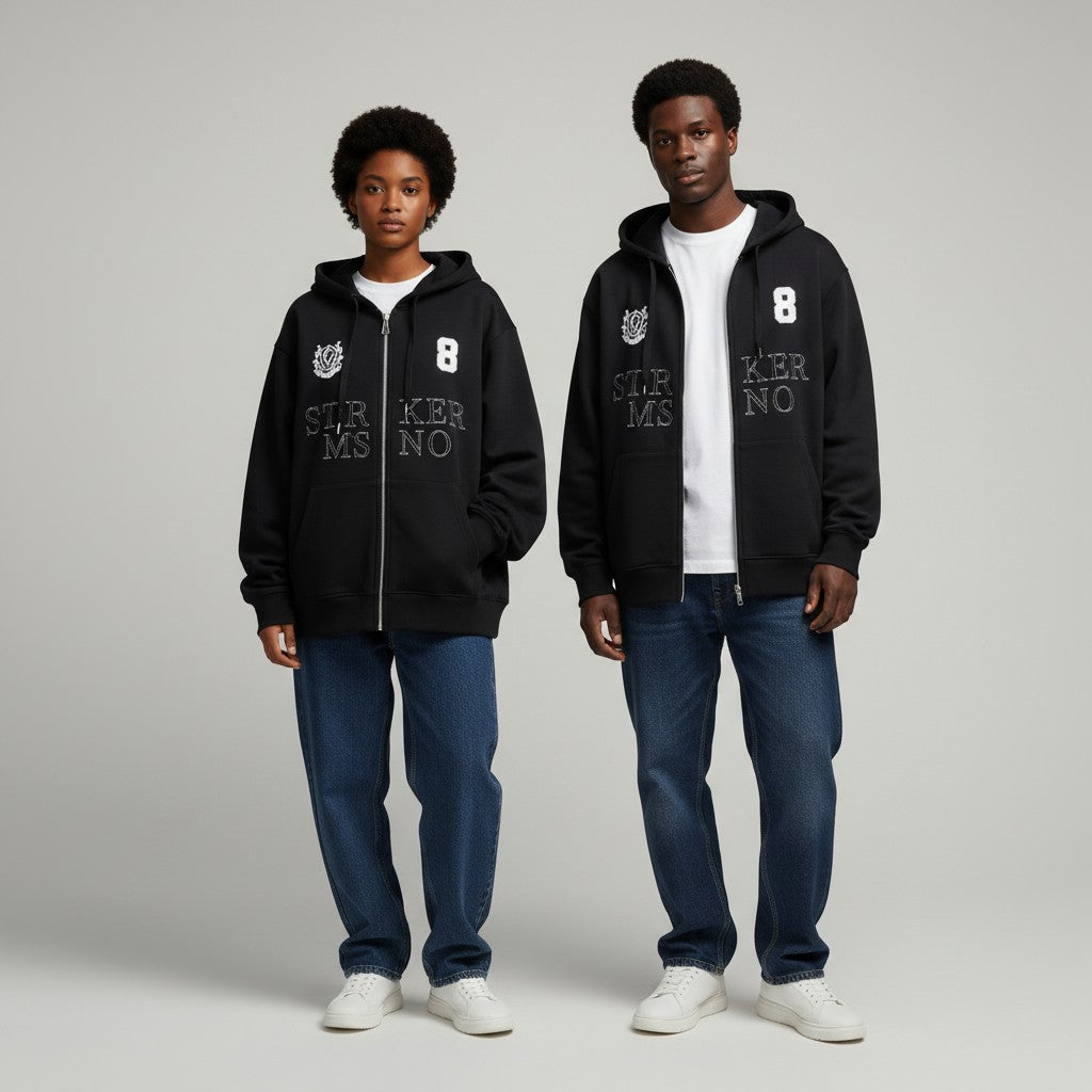 Striker No.8 Zip-Up Hoodie – Black
