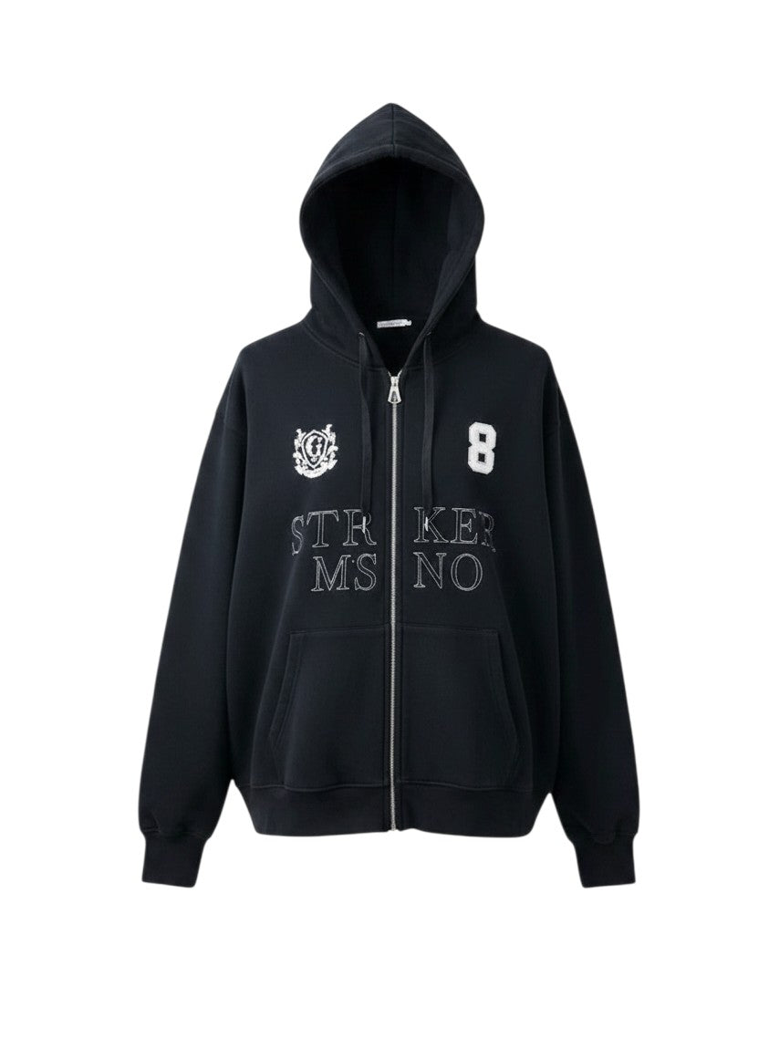 Striker No.8 Zip-Up Hoodie – Black