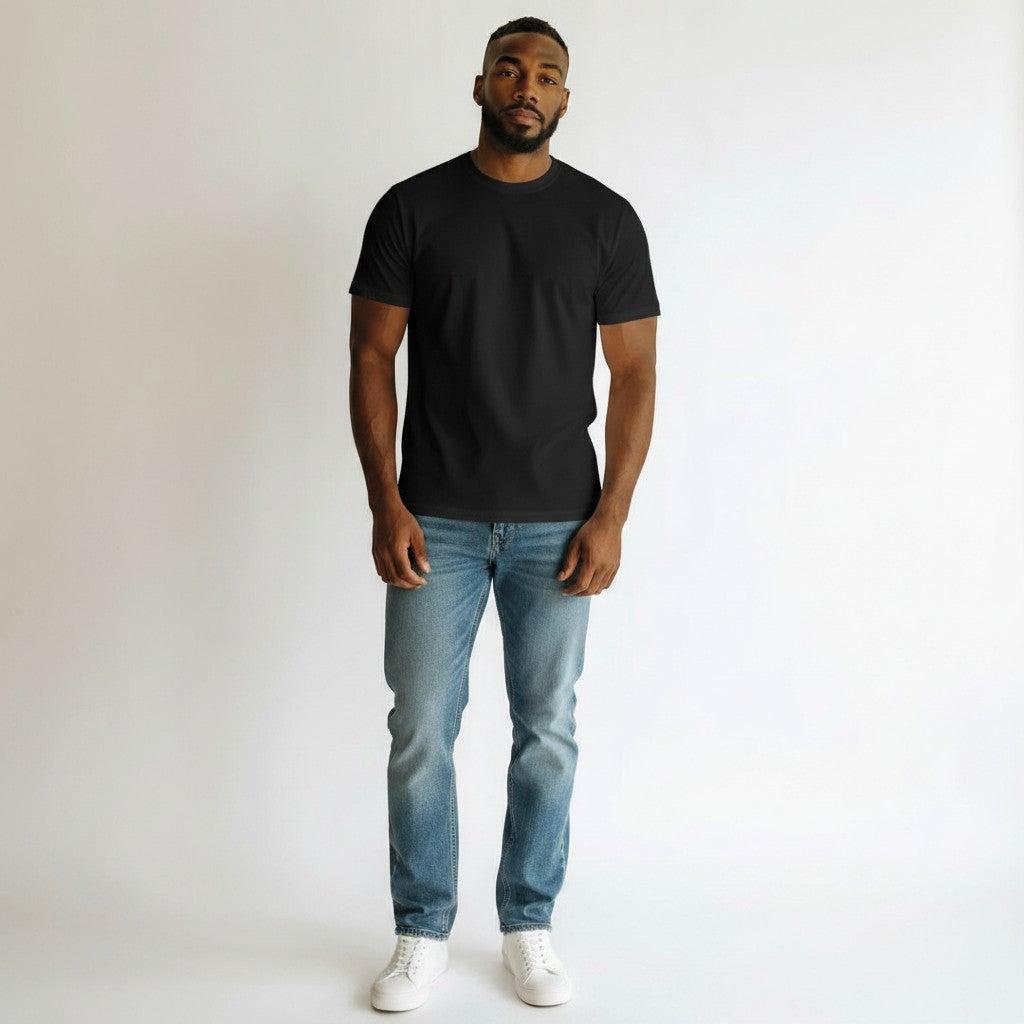 Men's Black Plain Crew Neck Short-Sleeve T-Shirt