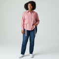 Women's Pink Cropped Belted Utility Shirt